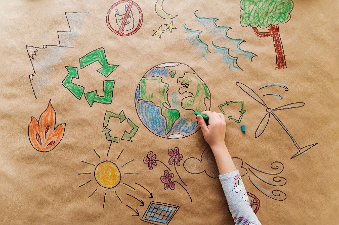Illustrasjon av jordkloden og grønnenergi