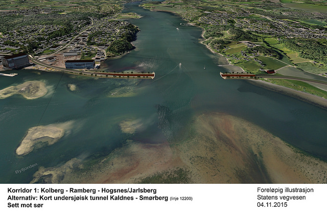 Illustrasjon over forslaget til ny fastlandsforbindelse til Færder, korridor 1