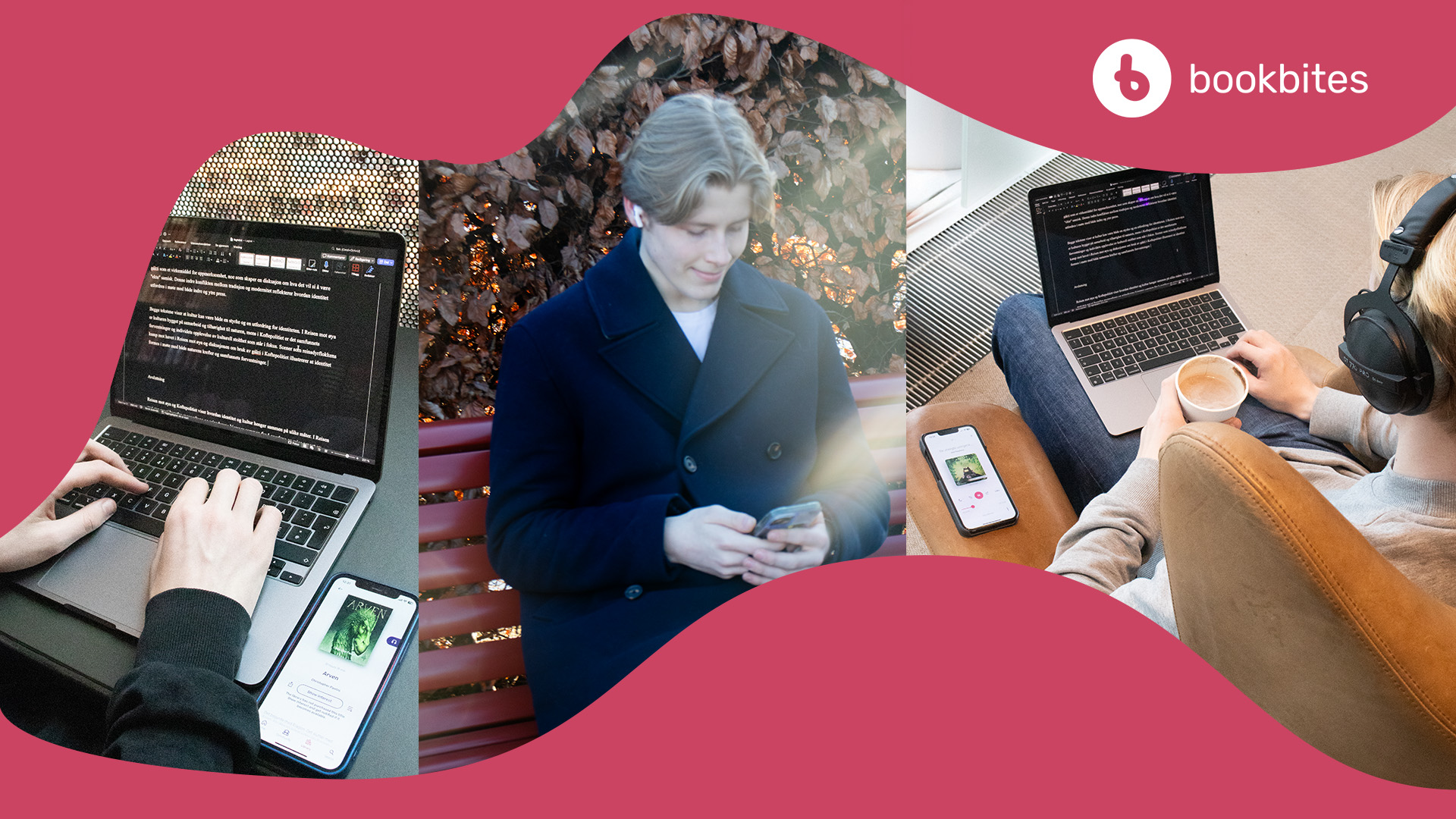 Ung voksen leser på pc og mobil