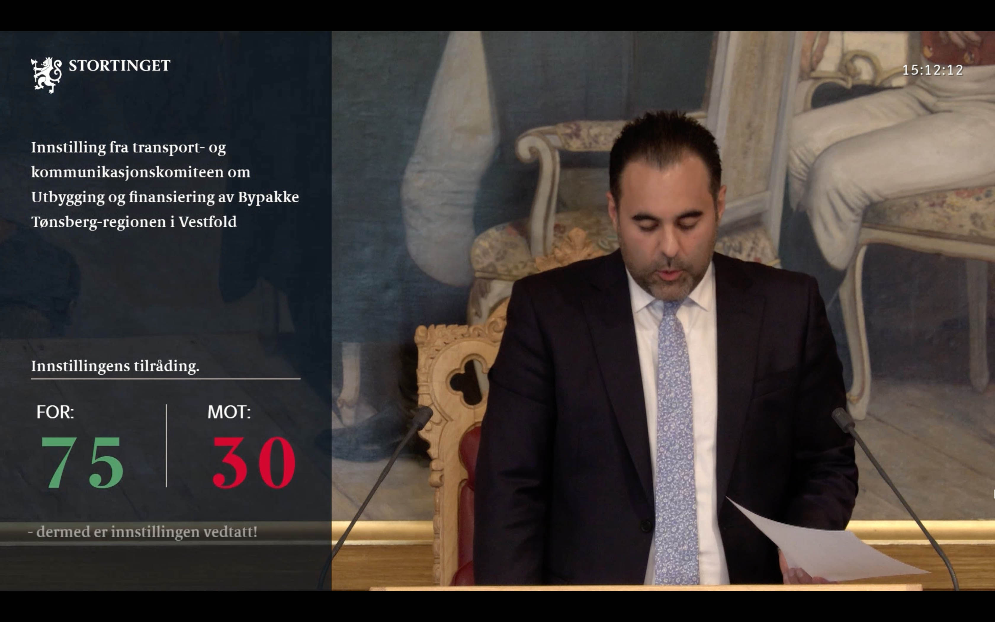 Foto fra Stortingets sending da Bypakka ble vedtatt