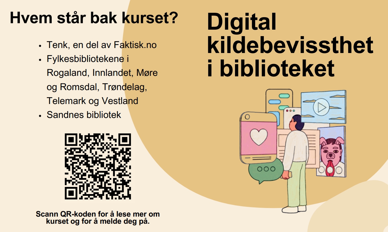 Skjermbilde fra brosjyren som viser hvem som er ansvarlig og illustrasjon av person som står foran ulike medier og formater