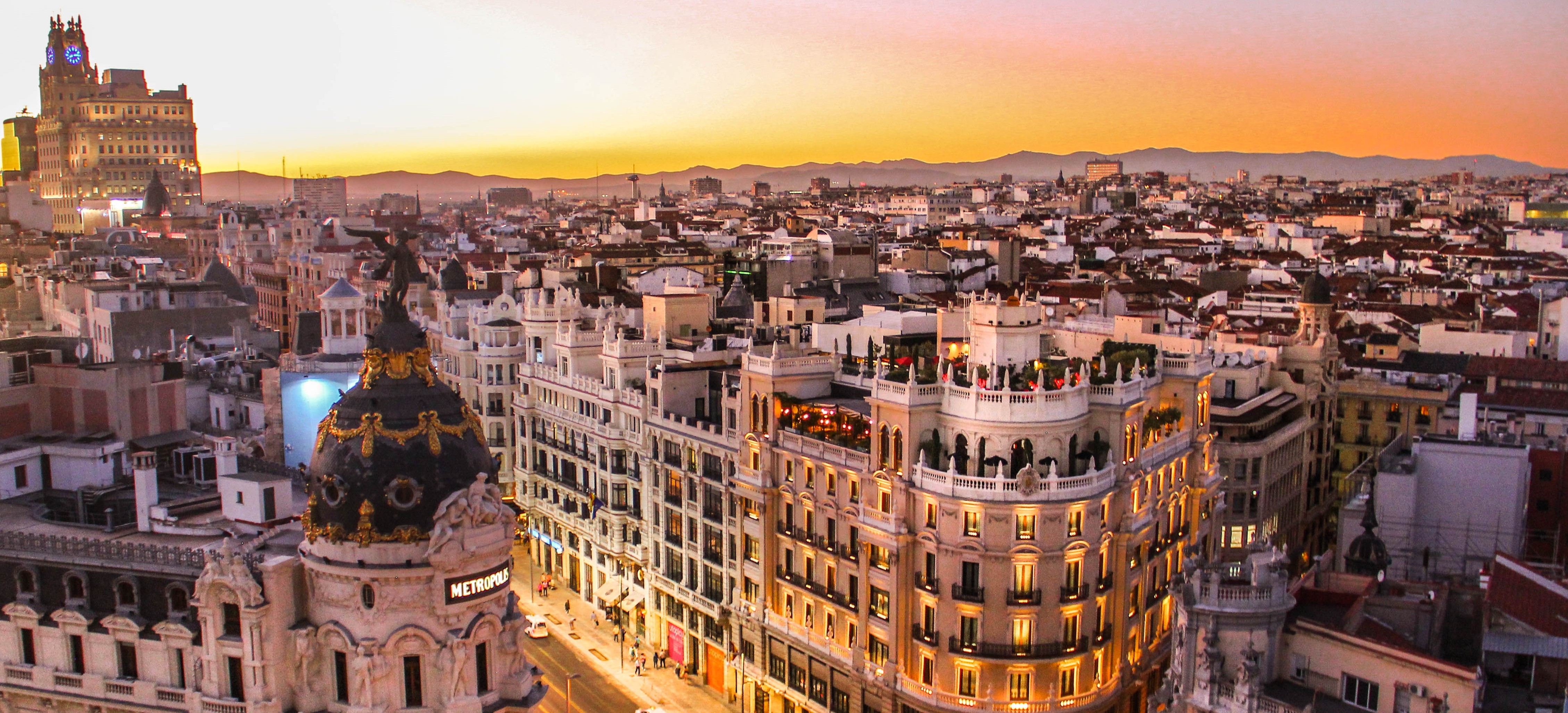 Kveldsbilde fra Madrid sin skyline