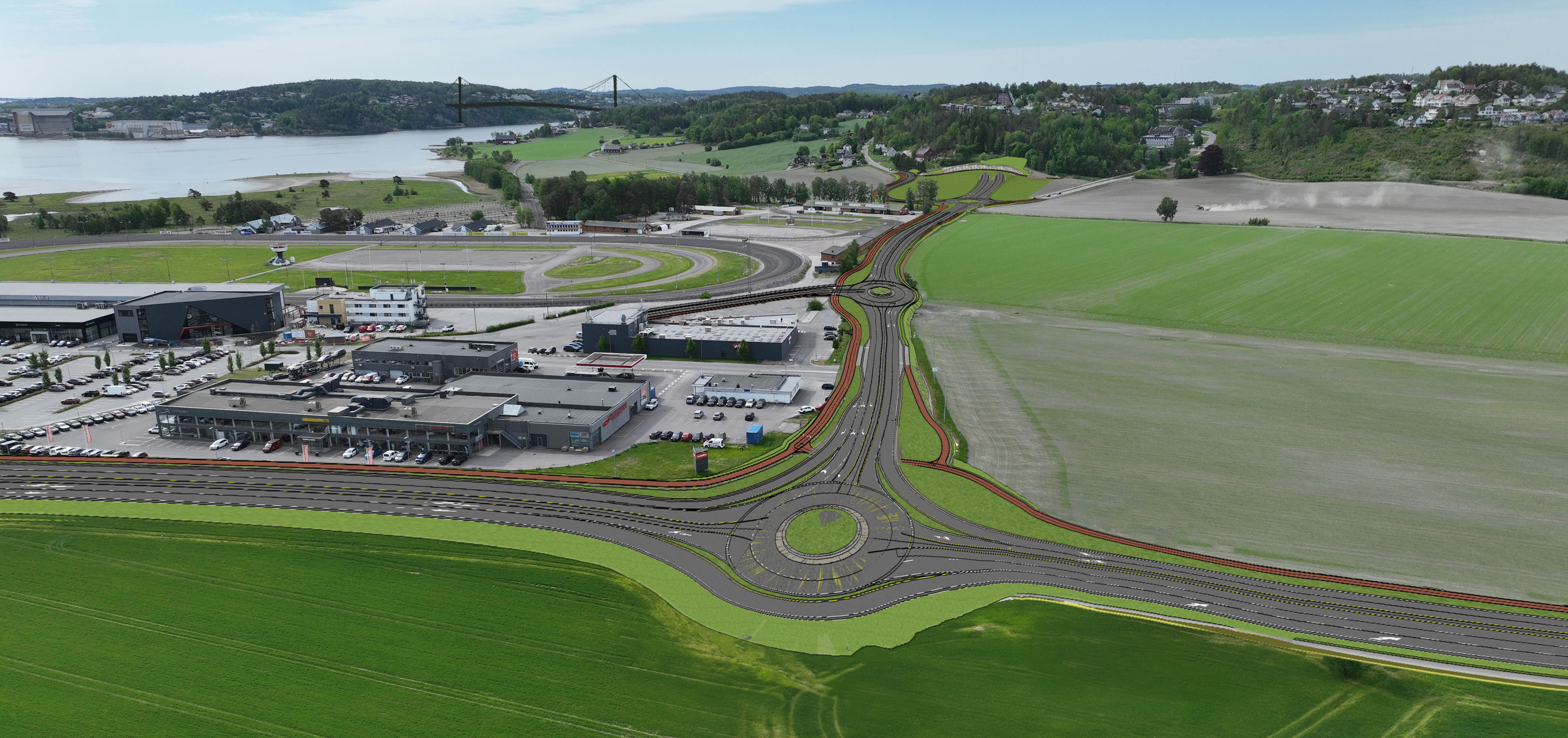 Illustrasjon/grov skisse av hvordan det kan se ut når Fastlandsforbindelsen er bygget. Illustrasjon: Bypakke Tønsberg-regionen