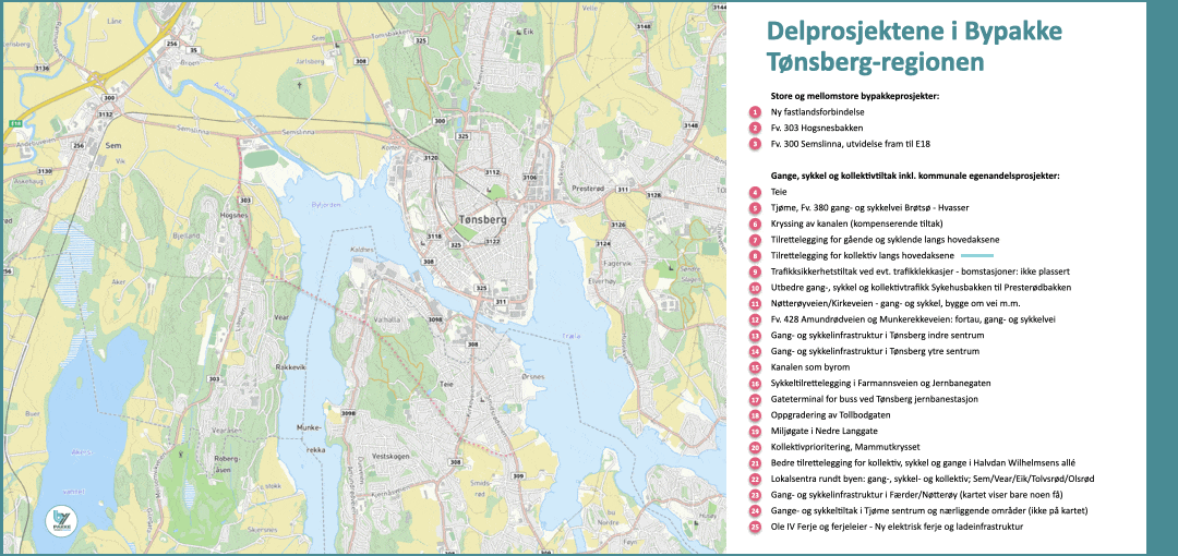 Animasjon med alle delprosjektene i Bypakke-Tønsberg-regionen