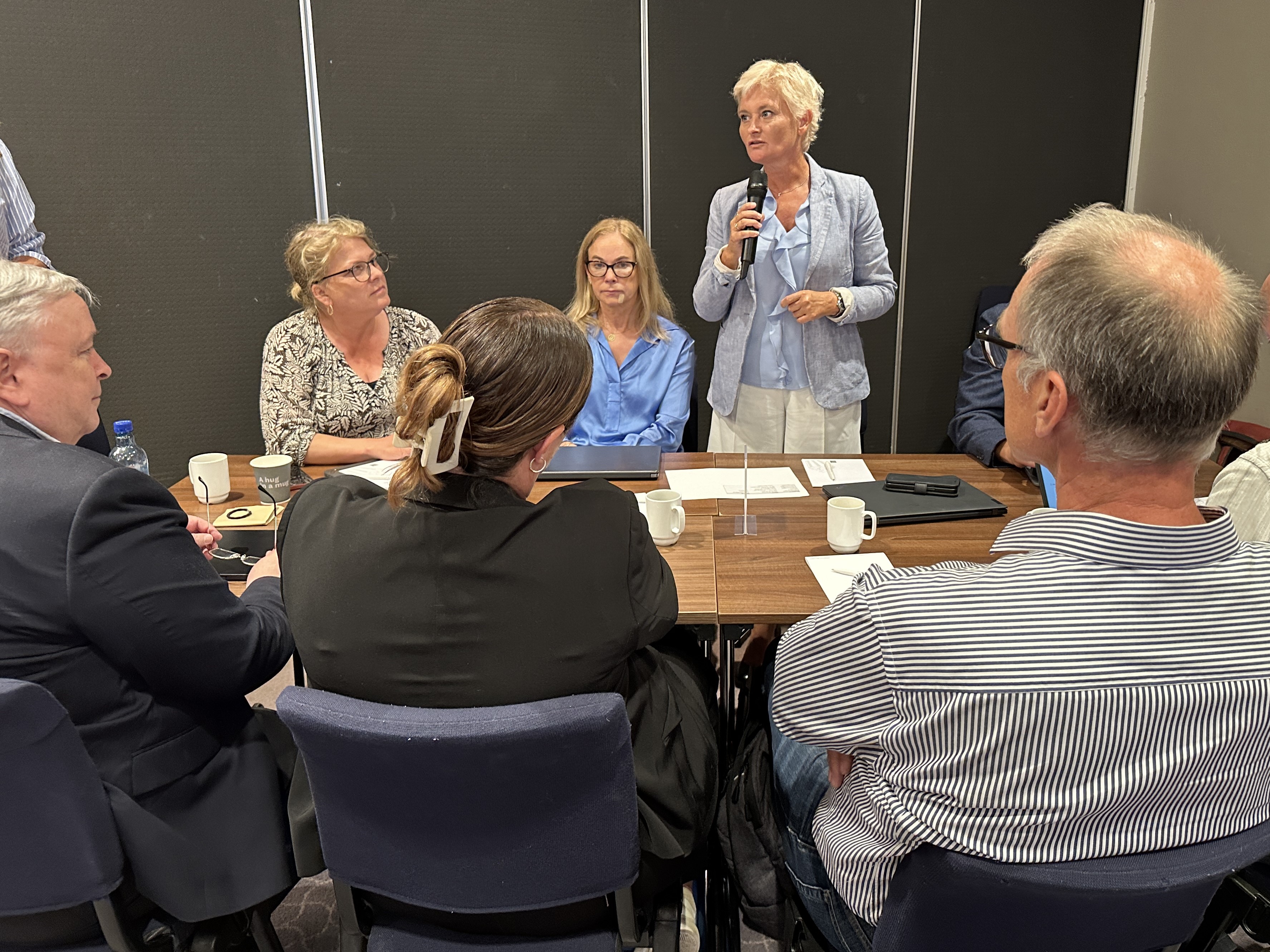 Fylkesordfører Anne Strømøy med mikrofon