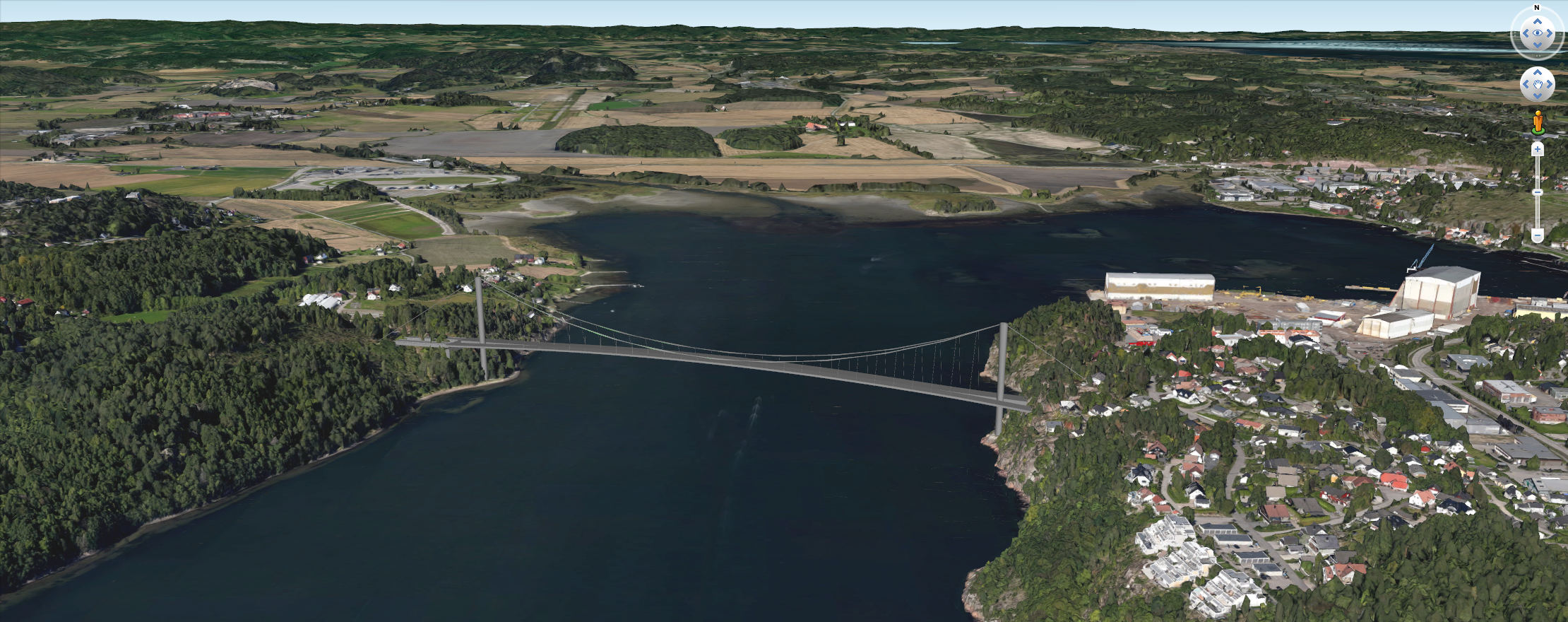 Illustrasjon av en tenkt bruløsning fra Ramberg til Smørberg over Vestfjorden