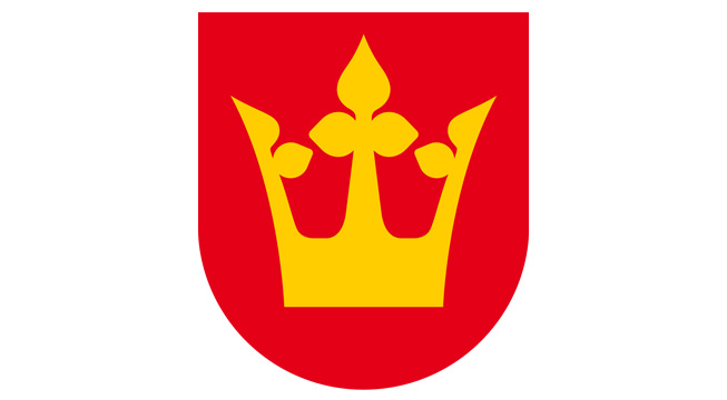 rødt fylkesvåpen med krone