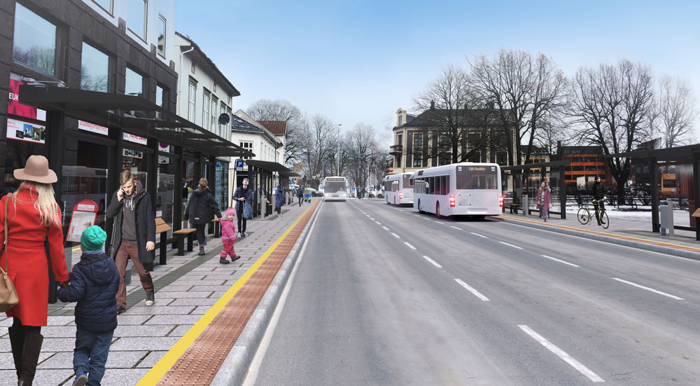 Illustrasjonen viser mulig ny utforming av gateterminal på Farmannstorvet.